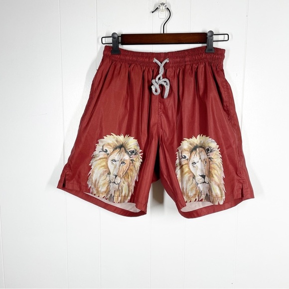 Kenny Flowers Rust Lion Graphic Swim Shorts Large